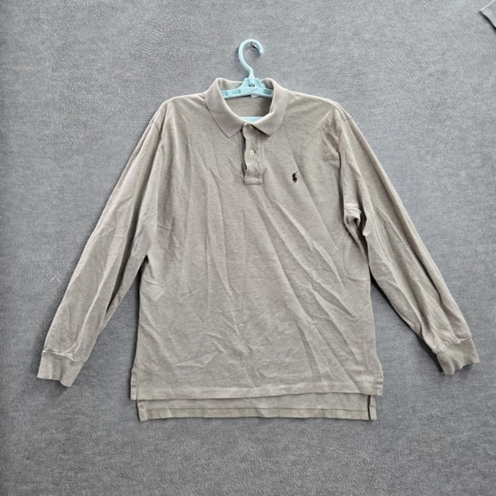 Polo Ralph Lauren Men Polo L Beige Player Embroidery Long Sleeve